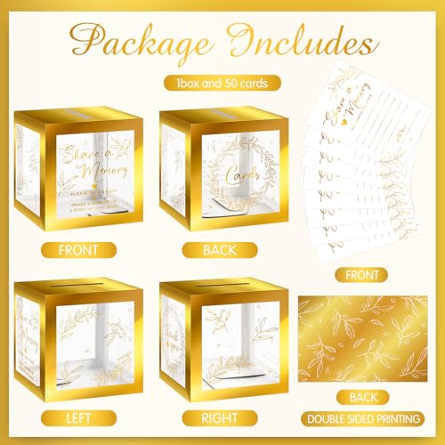 Image of Pajean 50 Pcs Greenery Share a Memory Card for Celebration of Life Memory Cards Box with Transparent Windows Memory Box for Funeral Wedding Birthday Graduation Bridal Shower Guest Card Ideas (Gold)
