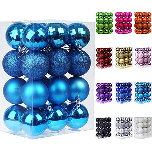 Emopeak 24Pcs Christmas Balls Ornaments for Xmas Christmas Tree - 4 Style Shatterproof Christmas Tree Decorations Hanging Ball for Holiday Wedding Party Decoration (Lake Blue, 1.6"/4.2CM)