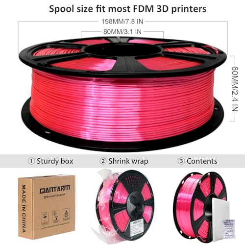 Image of GIANTARM 3D Printer PLA Filament, Shiny Silk Rose Pink Magenta Toughness Enhanced Filament with 1.75mm Dimensional Accuracy + /-0.03mm, 1080 Feet per Roll, Vacuum Packaging, for Most 3D FDM Printer