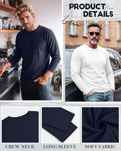 Image of August Alley 4 Pack Men's Big and Tall Cotton Shirts L-7XL, Long Sleeve Oversized Tops Loose Casual Large T-Shirts Basic Tee