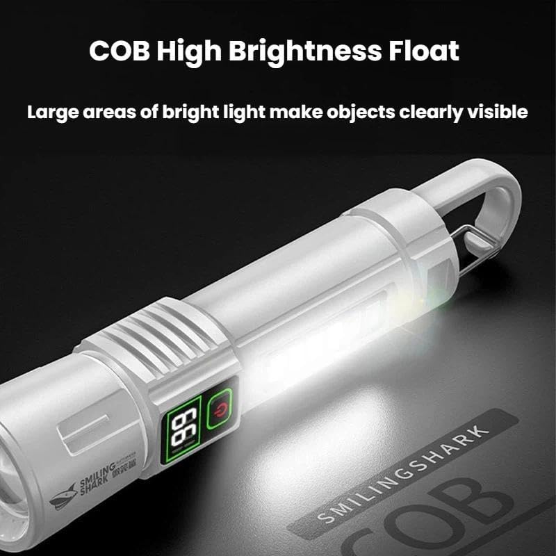 Image of Portable Zoomable Flashlight with HookRechargeable LED Flashlight with Digital Battery Display - USB Charging Emergency Torch Light - Portable Outdoor Camping (Pack of 1)