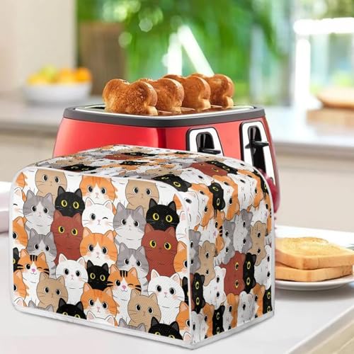 Image of Talayituse Cartoon Cat Print Toaster Cover 2 Slice Wide Slot, Lightweight Bread Maker Cover Dust Protection Washable Appliance Bag, S