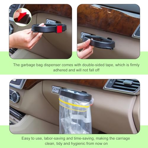 Image of 2 PCS Car Trash Bag Frame, 6.61 inch x 3.38 inch x 0.82 inch ABS Hanging Self-Adhesive Trash Bag Basket, Keep Your Car Clean Multi-Function Accessory, Universal for Most Cars (Black)