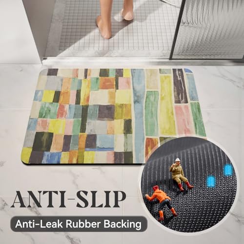 MontVoo -Bath Mat-Non Slip Thin Bathroom Rugs Fit Under Door- Quick Dry Absorbent Faux Suede Surface Grey Bathroom Floor Mats-Shower Rug for in Front of Bathtub Shower Colorful Plaid 17x59 - Thumbnail 6