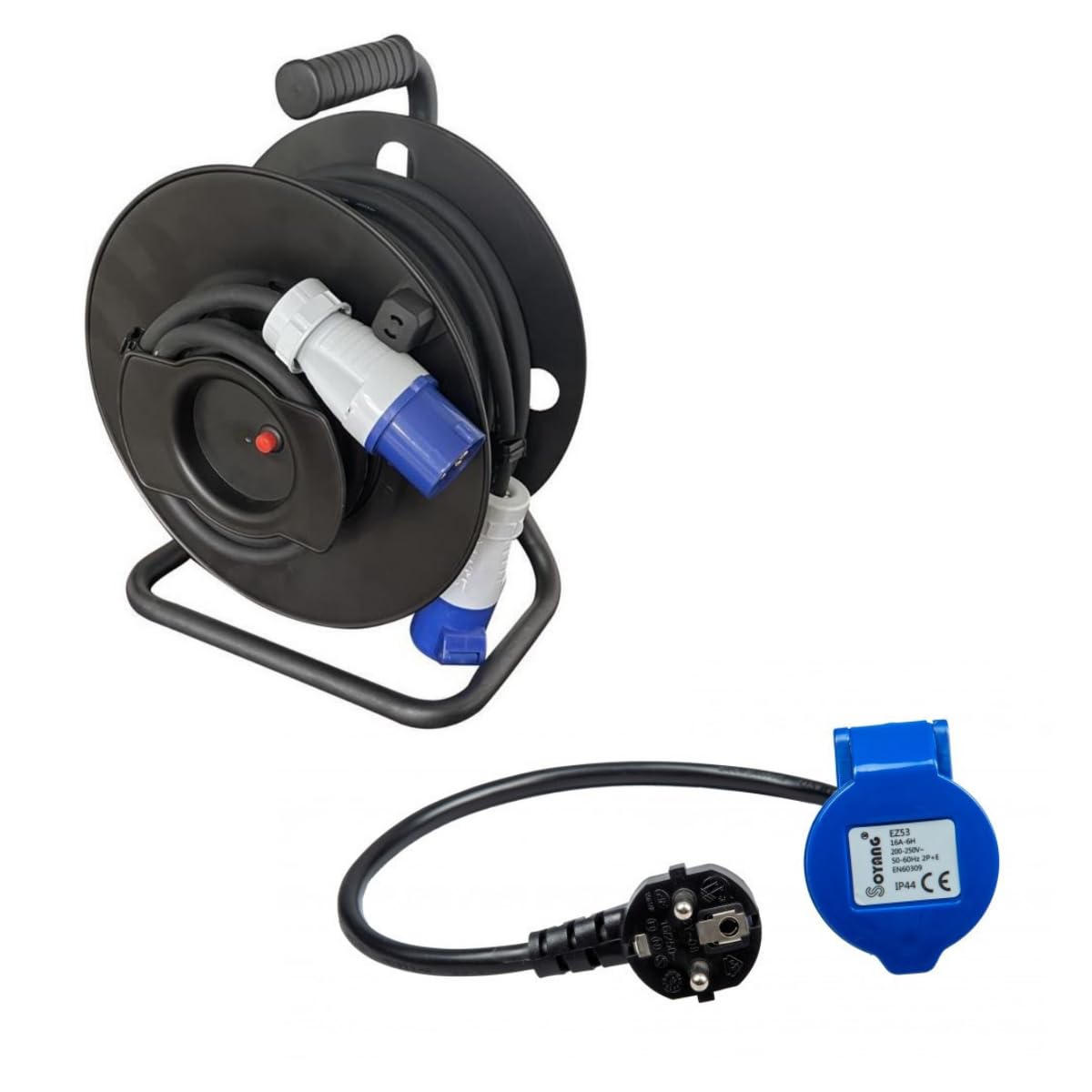 Antarion Zestaw 3600 W 25M P17 kabel elektryczny Camping + adapter żeński P17-230V CEE 50 cm do samochodu kempingowego