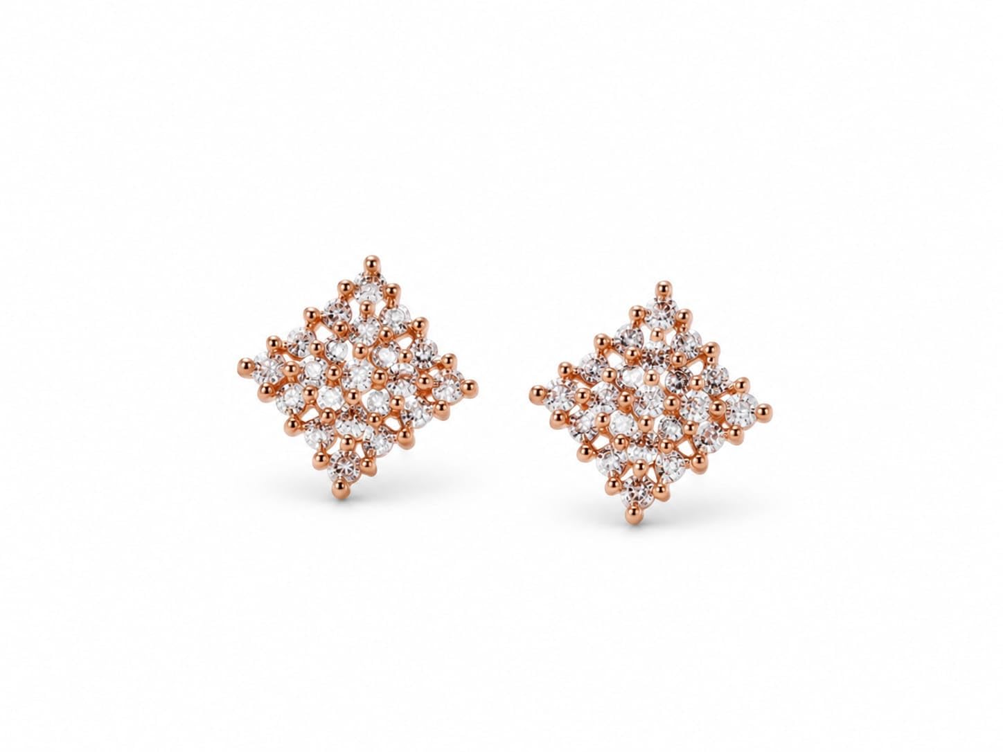 Gold Plated Square Crystal Stud Earrings for Women & Girls | Diamond Look Cubic Zirconia Cluster Earrings | Lightweight Fashion Jewellery | Party, Wedding, Office & Daily Wear | 13 mm-image-23