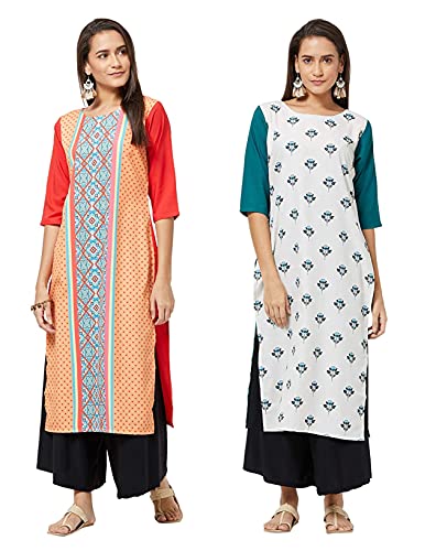 Image of LookMark Womens Printed Crepe A-Line Kurti (Pack of 2 Kurti)