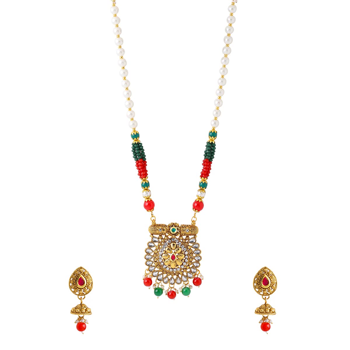 Yellow Chimes Jewellery Set For Women Long Kundan Beaded Charm Attached Necklace Set With Earrings For Women and Girls (B0BDS7MHFS) Amazon Price History, Amazon Price Tracker