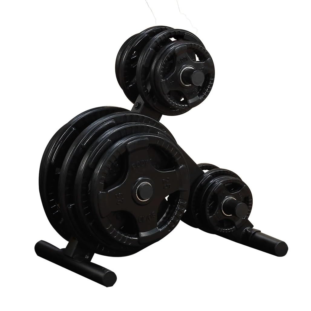 Body-Solid EZ-Load olympisches Hantelbaumregal (OWT24) – 453,6 kg Kapazität, 6 Pfostenplatten, sicherer Stoßstangen-Organizer für Zuhause und kommerzielle Fitnessstudios