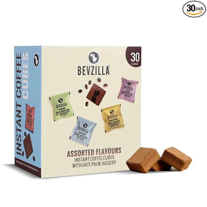 Bevzilla 30 Assorted Instant Coffee Cubes Pack with Date Palm Jaggery