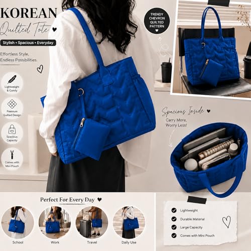 Image of LX LEKHX Tote Bag for Women | Lightweight Shoulder Handbag with 2 Main Zip Compartments & Multiple Pockets | Water Resistant Polyester Fabric | Office, Travel & Daily Use