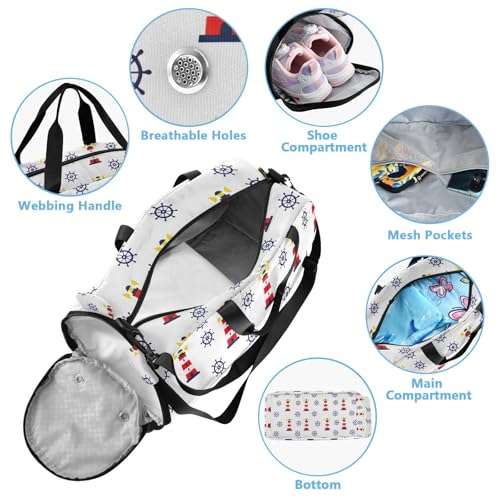 Steering Wheel White Kids Travel Duffel Bag for Boys Girls Overnight Weekend Tote Bag with Shoes Compartment for Dance Gym Sports4
