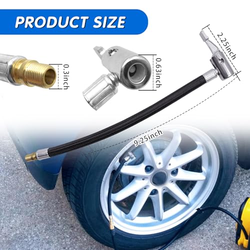 Image of Damwot Tire Inflator Hose Adapter, Tire Inflator Nozzle, Air Chuck with Rubber Hose and Tire Valve Fine Thread, Tire Inflator Pump Hose Adapter for Twist On Convert to Lock On Connection