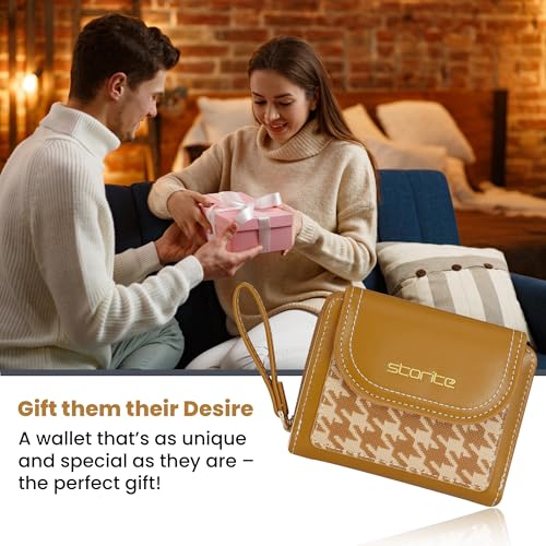Image of Storite Women's Stylish Compact Leather Wallet 5 Card Slots,1 ID Window, Ladies Mini Purse Money Pocket with Zipper Closure (Brown - 11 x 9 x 3 Cm)