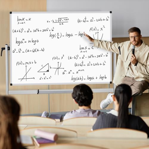 Image of XBoard Rolling Whiteboard 48x36 inch | Double-Sided Mobile Dry Erase Board Aluminium Frame for Home School Office Live Streaming