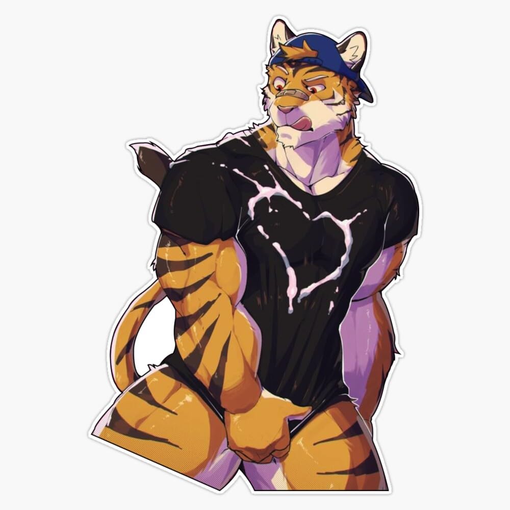 Sexy Furry Tiger Bara Wearing A Hat Bumper Sticker Vinyl Decal 5"