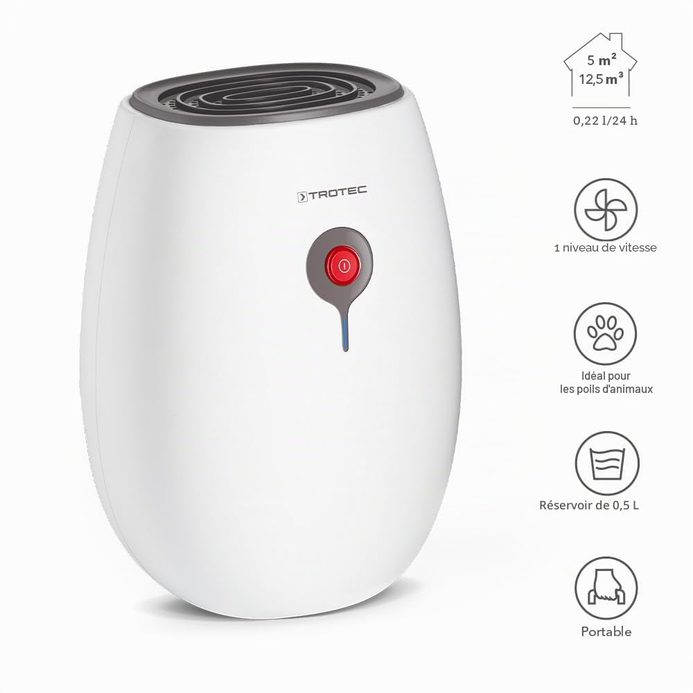 TROTEC Déshumidificateur à effet Peltier TTP 2 E - anti moisisure salle de bain, maison - Absorbeur d'humidité électrique basse consommation