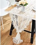 OurWarm 3pcs White Lace Table Runner 28 x 120 Inches , Vintage Floral Lace Wedding Table Runners for