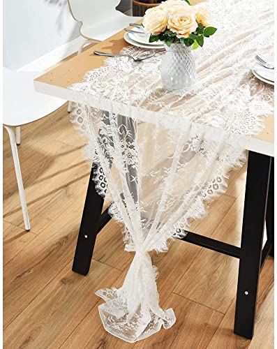 Ourwarm 3Pcs White Lace Table Runner 28 X 120 Inches , Vintage Floral Lace Wedding Table Runners For Rustic Chic Wedding Reception Table Decor, Boho Wedding Bridal Shower Party Decorations #TOP14