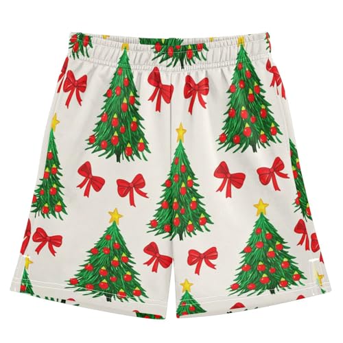 Christmas Trees and Bows Athletic Shorts with Zipper Pockets, Youth Boys Athletic Running Shorts for Summer