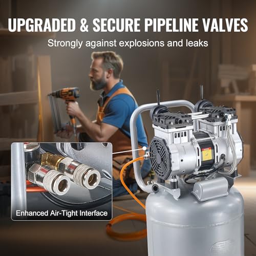 VEVOR 13-Gallon Air Compressor, 2HP, 4.6 SCFM@90PSI, Oil-Free Tank, 66dB Quiet Operation, Ideal for Tire Inflation, Woodworking, Auto Repairs, and Spray Painting (Maximum Pressure 125 PSI) - Image 5