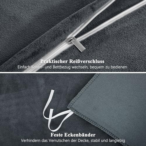 RUIKASI Flanell Winter Bettwäsche 135x200 Anthrazit Warm WinterBettwäsche – Ansicht 6