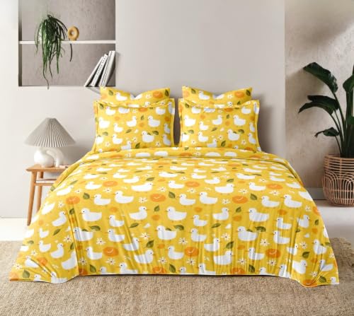 Image of Microfibre Printed Bed Kids Room Bedsheet with Pillow Covers (Yellow, Double)