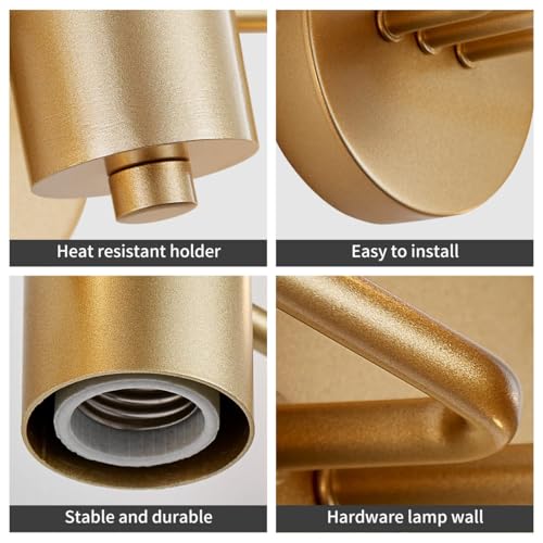 Image of WUZUPS 5-Light Bathroom Light Fixture Over Mirror Morden Vanity Wall Scones Light for Bedroom Living Room, E26 Base, Gold