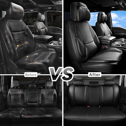 CAR PASS Nappa Leather Car Seat Covers 5 Seat, Luxury Lumbar Support, Waterproof Breathable Durable All Coverage Leatherette Seat Covers for SUVs,Pickups,Trucks,Vehicles (Full Set Solid Black) — view 6