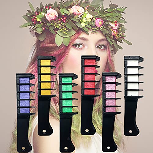 Hair Chalk for Girls Kids, 6 Colors Hair Chalk Comb Temporary Bright Hair Color Dye for Age 4 5 6 7 8 9 10+, Washable Hair Chalk Color for Girls Kids Gifts on Halloween Christmas New Year Birthday Party Cosplay