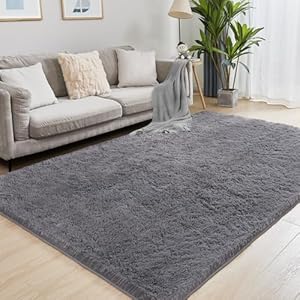 8×10 Grey Fluffy Plush Area Rug, Ultra Soft Bedroom Rug Indoor Carpet, Anti-Skid High Pile Luxury Rugs for Nursery, Kids Room, Playroom, Home Decoration