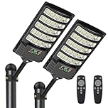 Solar Street Lights Outdoor Waterproof, 8500K LED Solar Powered Parking Light Dusk to Dawn with Motion Sensor Security Flood Lighting for Driveway, Backyard, Garage, Path, Countryside, Yard (2Pieces)
