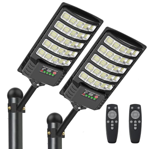 Solar Street Lights Outdoor Waterproof, 8500K LED Solar Powered Parking Light Dusk to Dawn with Motion Sensor Security Flood Lighting for Driveway, Backyard, Garage, Path, Countryside, Yard