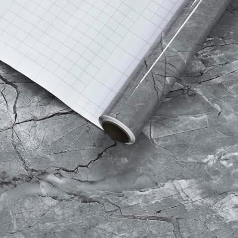 Holomey Grey Marble Contact Paper 31x157 inch Marble Peel and Stick Wallpaper Waterproof Countertop Contact Paper Self-Adheisive Removable Marble Granite Wallpaper for Kitchen Backsplash Cabinet Table Cover