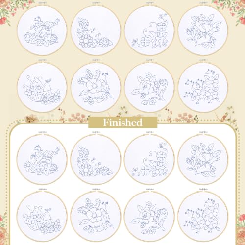 Image of Tioncy 8 Sets Mexican Embroidery Napkins Kit Servilletas para Bordar a Mano Including Mexican Napkin Bamboo Hoop Color Threads and Needles for Beginners Adults DIY Hand Craft Gift(Floral)