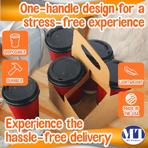 MT Products 4 Cups Brown Drink Carrier with Handle 20 oz. - Disposable Cup Holder (Pack of 15) - Made in The USA - Thumbnail 4
