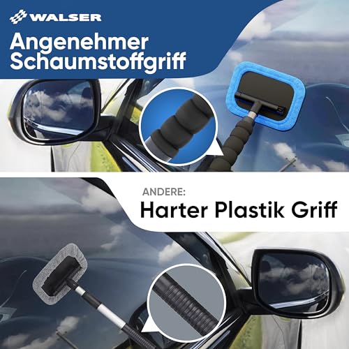 Walser Scheibenreiniger Auto, Qualitätssieger Sehr Gut* Autoscheiben Innenreiniger Teleskop-Funktion 26-42 cm ausziehbar, Windschutzscheiben Reiniger, Auto Scheibenreiniger innen + 2 Mikrofasertücher