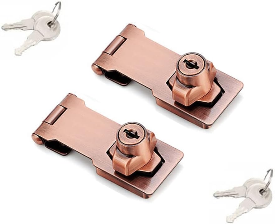 2 Packs Keyed Hasp Locks Twist Knob Keyed Locking Hasp for Small Doors, Cabinets and More,Stainless Steel Steel, Chrome Plated Hasp Lock Catch Latch Safety Lock (Copper 3inch)