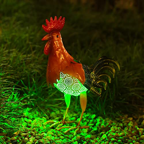 Hshd Metal Rooster Decor Garden Statue Solar Lights Outdoor - Chicken Sculpture Yard Art Kitchen Decor Lawn Ornaments (Rooster) #TOP2