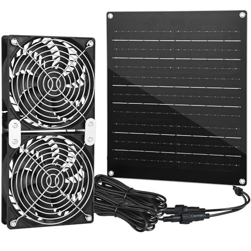 Solar Fan 30W Solar Powered Fan Solar Panel Fan Kit IPX7 Waterproof Fans Exhaust Intake Mounting for Outside Greenhouse Shed Chicken Coop