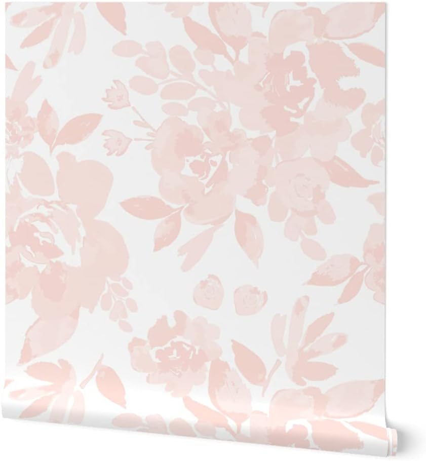 Peel & Stick Wallpaper 9ft x 2ft - Peonies Blush Bloom Princess Floral Girls Room Custom Removable Wallpaper by Spoonflower