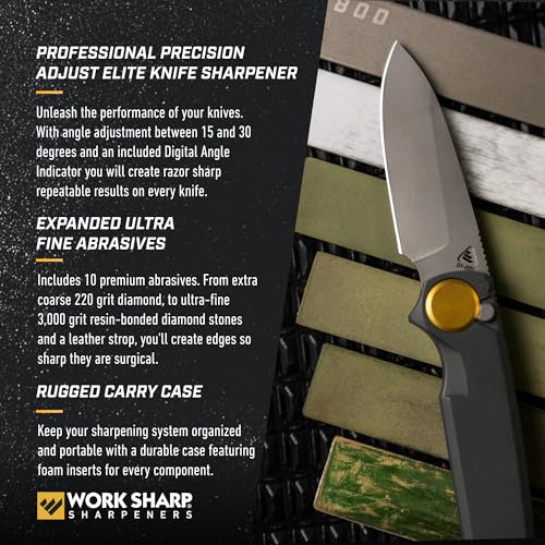 Image of Work Sharp Professional Precision Adjust Elite Knife Sharpener Kit - Complete Sharpening System for Kitchen, Pocket & Hunting Knives - Premium Angle-Guided Sharpening