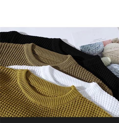 Men's Round Neck Sweater Solid Color Warm Knit Slim Fit Pullover Sweater Fashion Long Sleeve Sweater4