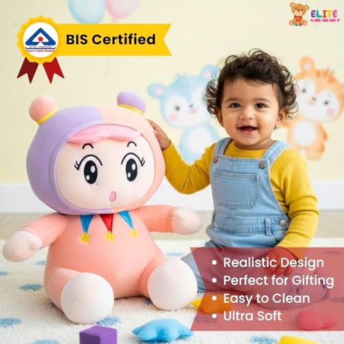 Image of ELITE CREATIONS Soft Plush Baby Doll Toy 45 cm | Cute Cartoon Girl Stuffed Doll for Kids | Big Huggable Soft Toy for Girls | Birthday Gift Kids Doll