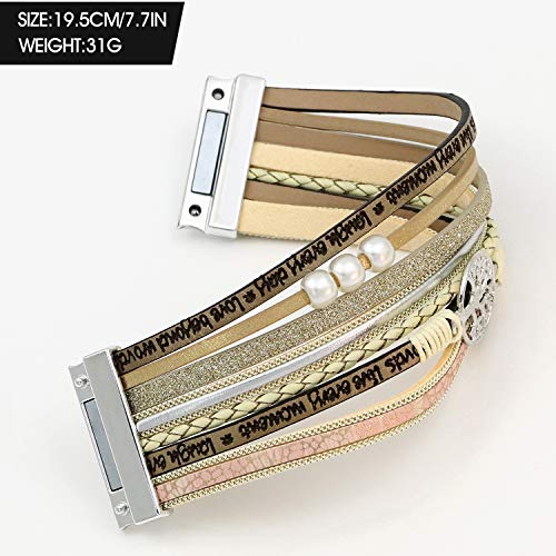 Suyi Multilayer Leather Bracelet Set 2 Pieces Beads Wrap Bracelet Wrist Cuff Bangles with Magnetic Buckle for Women - Image 6