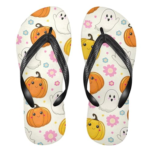Burbuja Pumpkins Boo Flowers Flip Flops for Women Men, Soft Thong Sandals Rubber Slippers for Pool Beach Essentials