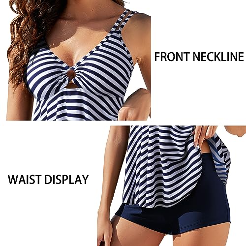 Genfien Tankinis Traje de Baño Mujer Push Up Swimwear Beachwear Bañador de 2 Piezas Mujer con 2 Tirantes Ajustable Estampado Floral para Playa Vacación Natar Boyshort Bañador