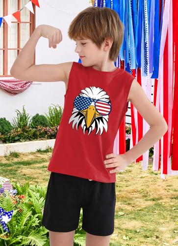 Image of Boys 4th of July Patriotic Sleeveless Tee American Flag Tank Top 6-14 Years