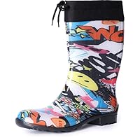 Ladeheid Girl's Rubber Wellington Boots with Calf LA-968 (Newspaper, 5 UK)