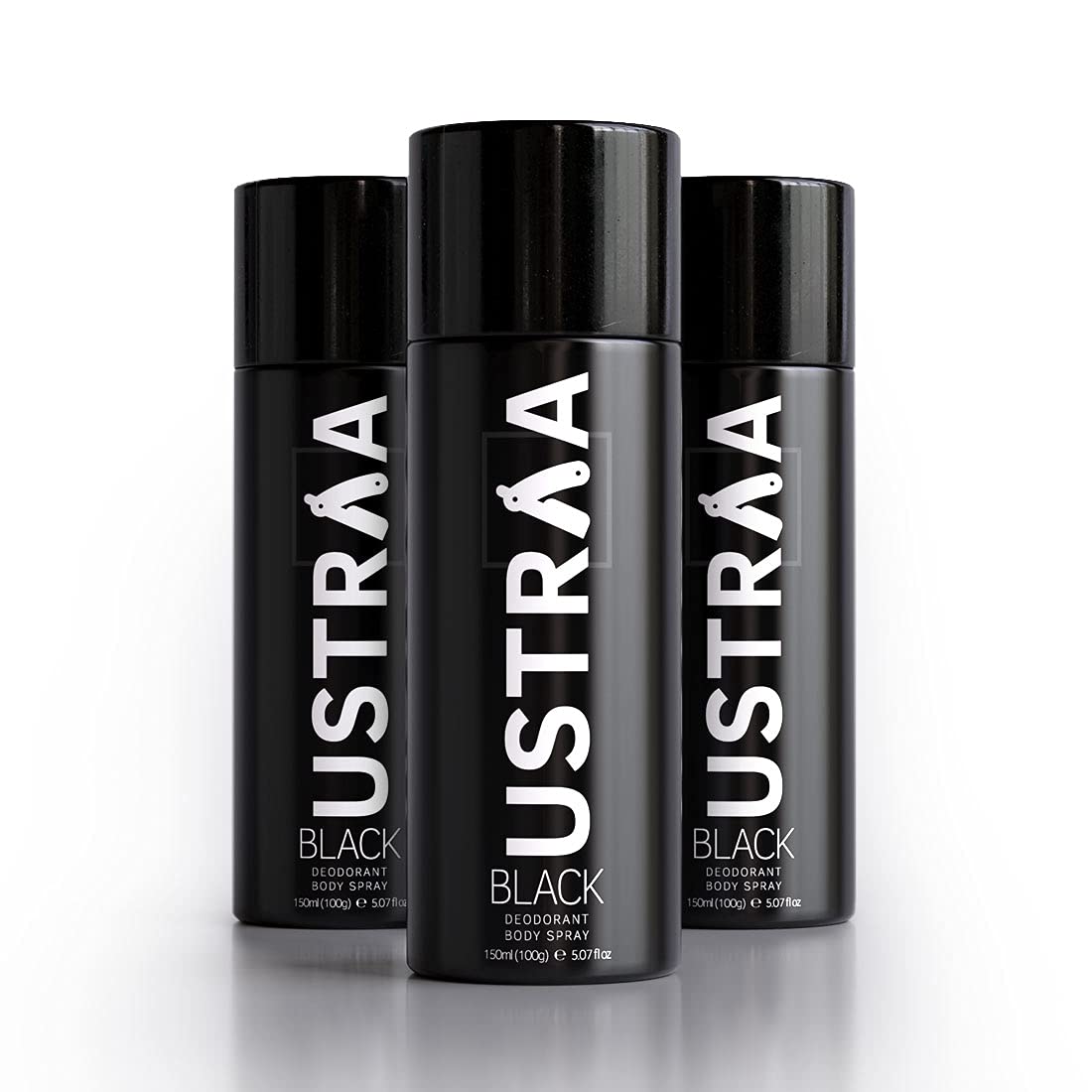 Ustraa Black Deodorant for Men - 3 x 150ml - Strong and Intense Fragrance | Boosts freshness | Fights Bad Odour, Prevents Itching & Irritation with Aloe Vera (Set Of 3)